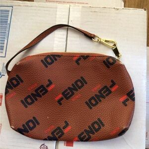 Fendi Tan Wristlet with Red and Black Logo